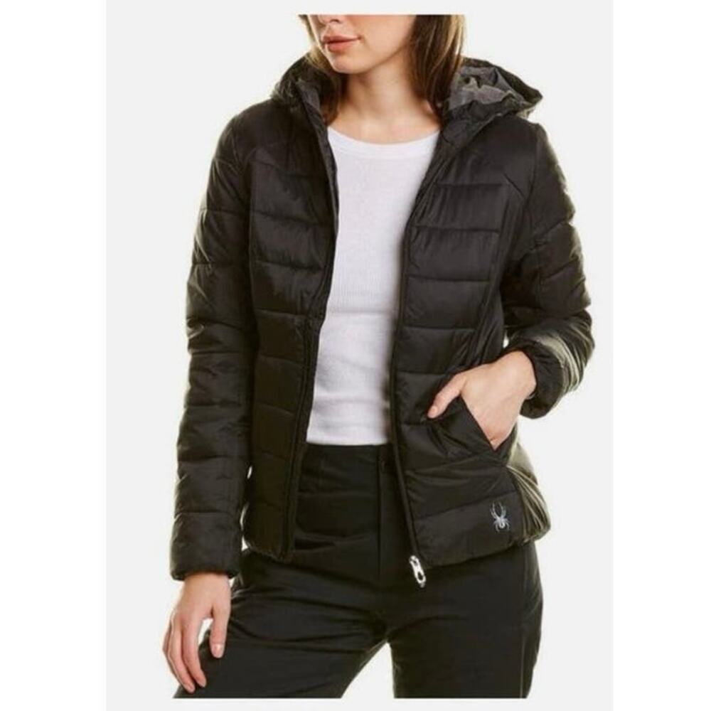 NWT Spyder Clara Puffer jacket Black Hooded Coat Woman size medium